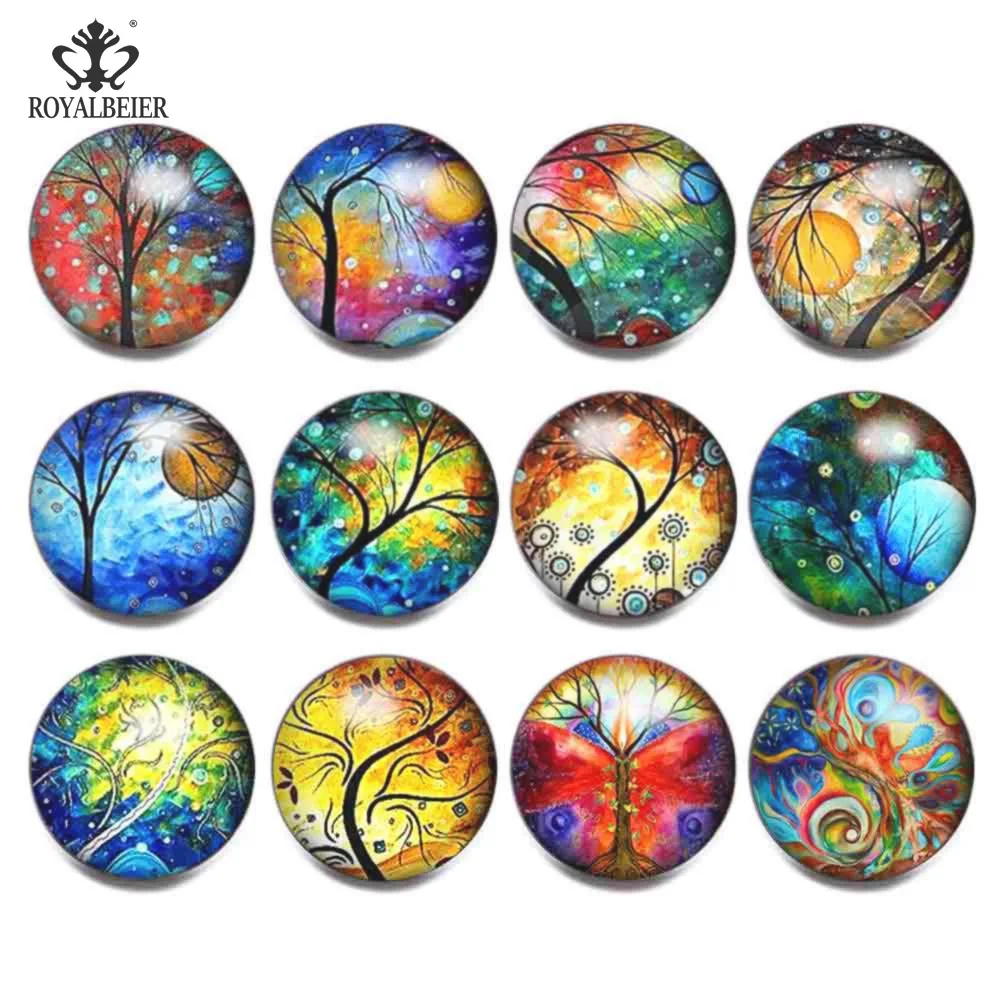 RoyalBeier Tree of Life 18mm Snap Buttons 12pcs/Lot Convex Glass Snaps Fit DIY Bracelets For Charming Unisex Jewelry Bijoux | Украшения и