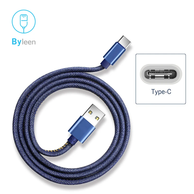Byleen 2 м джинсовое зарядное устройство типа C USB кабель для быстрой зарядки Xiaomi mi 8 6x