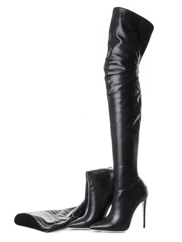 

GOOFLORON Women's over-the-knee boots, black 12cm women's high-heeled boots, sexy boots with a metal zipper at the heel