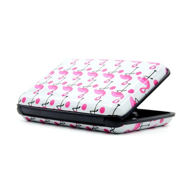 Алюминиевый кошелек с рисунком фламинго и RFID защитой для кредитных