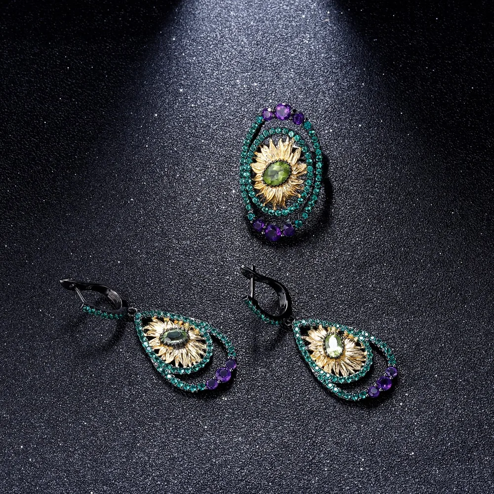 Набор украшений gemb's BALLET кольцо из натурального перидота с аметистом набор