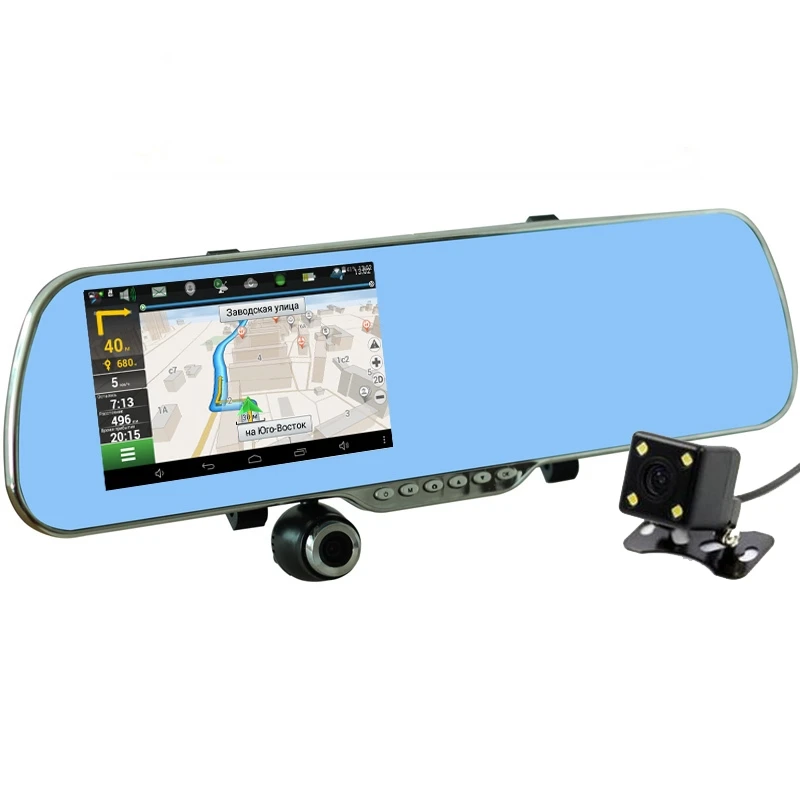 Fonwoon " Android Автомобильная камера gps навигация Wifi зеркало заднего вида автомобиля dvr Full HD 1080P двойной объектив парковка Авто видео рекордер