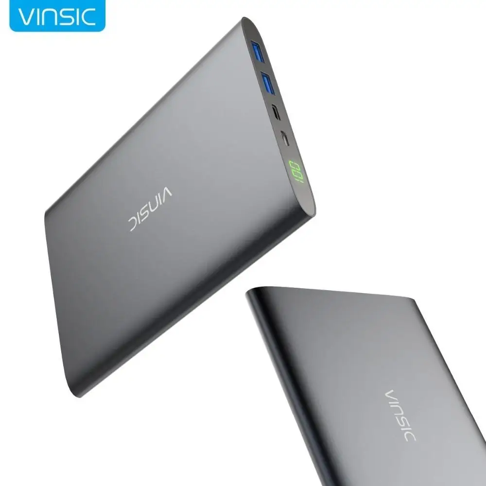 Vinsic 20000 мАч Внешний аккумулятор Dual USB Type C 5 в 3A светодиодный дисплей Внешнее