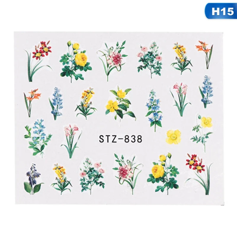 15 21 Designs Nail Sticker Set Jungle Green Leaves Flower Leaf Slider DIY Nail Art Water Transfer Decal Manicure Tool - Цвет: 15