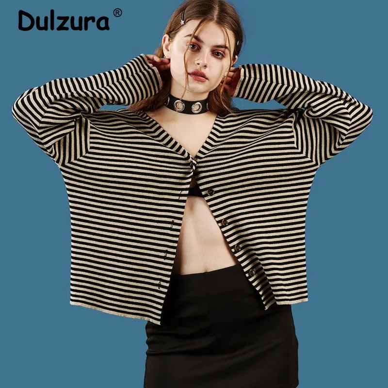 Женский полосатый кардиган оверсайз повседневный вязаный жакет в стиле пэчворк