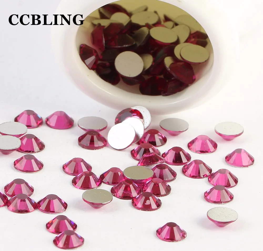 Ccbling Кристалл фуксия ss3-ss30 сумка ногтей стразами плоской задней не глиттер с горячей фиксацией камни для ногтей, 3d ногтей телефоны украшения