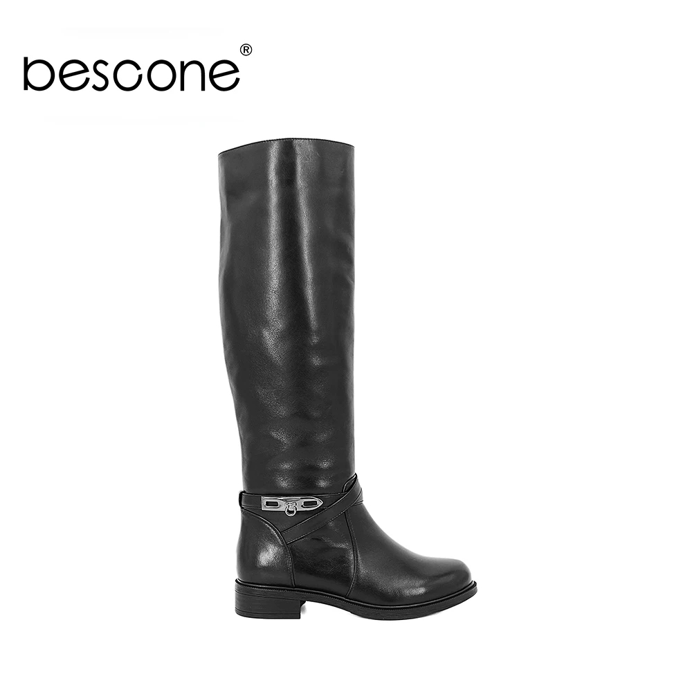 Женские сапоги до середины икры BESCONE из натуральной кожи удобные на молнии с