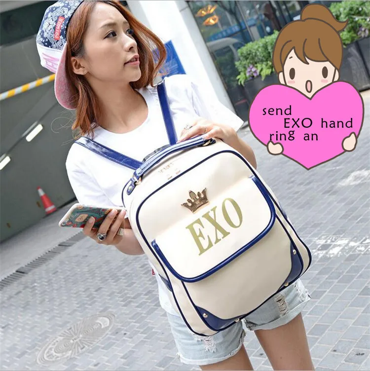 Kpop 2016 EXO мода Корея императорская корона знак Бронзовый логотип PU студентов холст