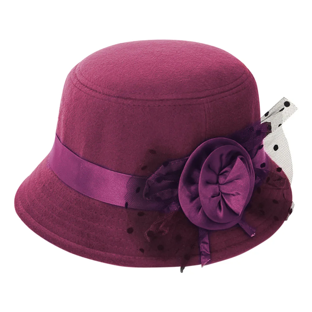 Новая модная винтажная Женская Шляпа Fedora имитация шерстяного цветка осенне