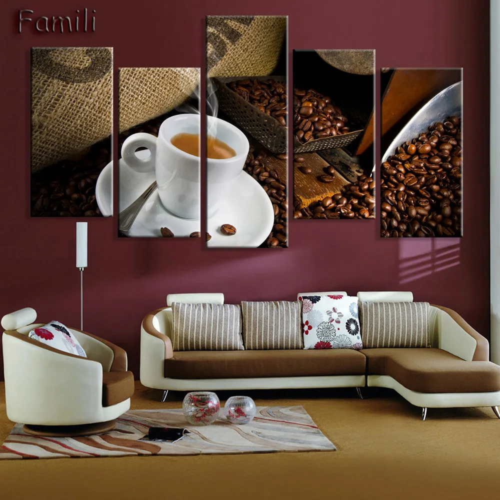 5 шт. настенная Картина на холсте кофейная чашка кофейные зерна|print pictures canvas|picture