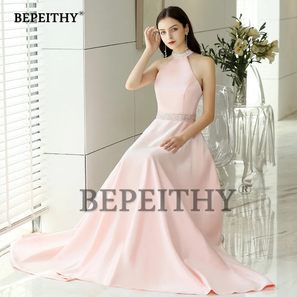 BEPEITHY/длинное вечернее платье с лямкой на шее и поясом со стразами Vestido De Festa