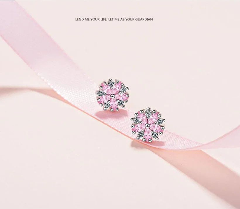 Женские серьги-гвоздики из серебра 925 пробы с розовым Цирконом | Украшения и