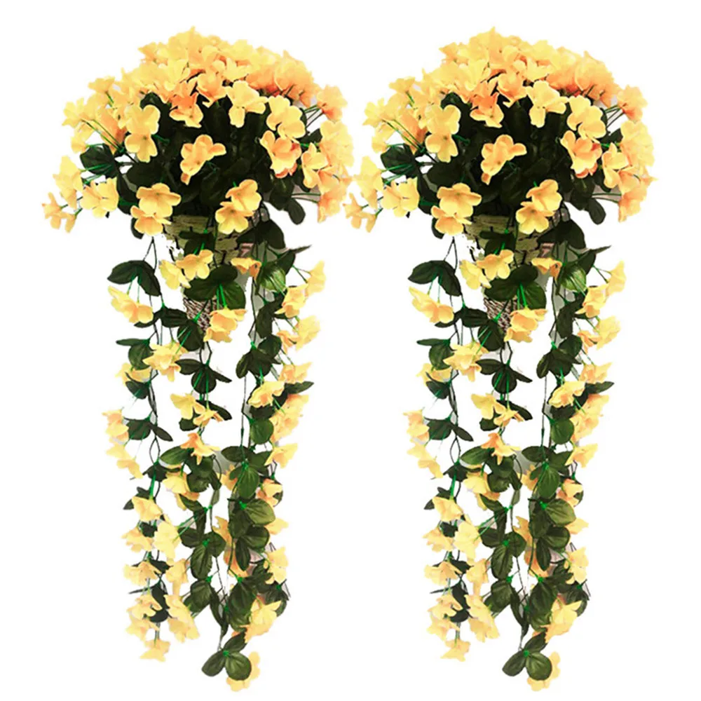2PCS Yellow Hoomall, искусственные фиолетовые цветы, Настенная Корзина Глицинии, имитация ротанга, растение для свадьбы, украшения для дома, сада, вечерние, Декор - Цвет: 2PCS Yellow