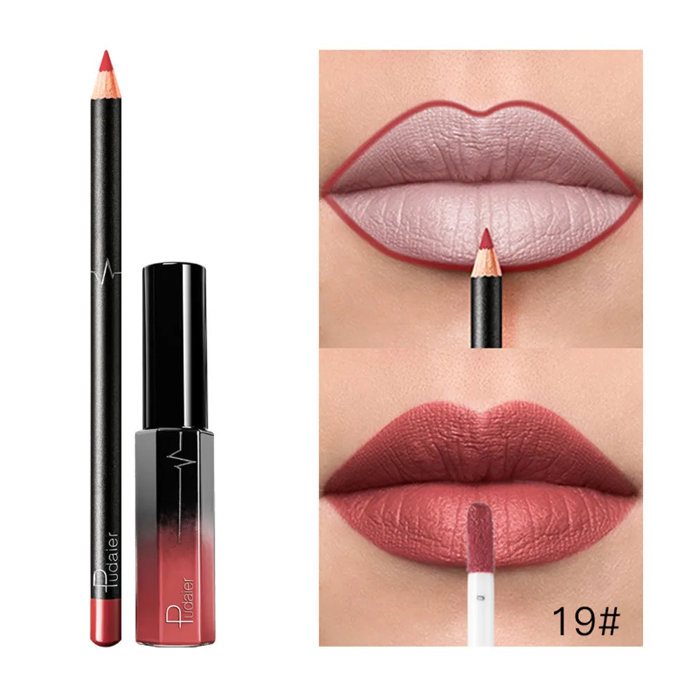 Pudaier Cosmetics 2 шт. бархатная матовая долговечная жидкость губная помада Водонепроницаемая подводка набор увлажняющий крем для красоты пигментированные помады