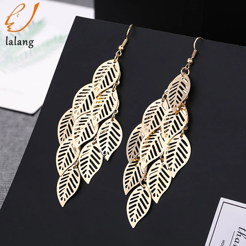 

New Women Fashion Bohemian Hollow Leaves Tassel Dorp Earrings Long Dangle Earring Ladies Female Charm Jewelry Gifts Trendy
