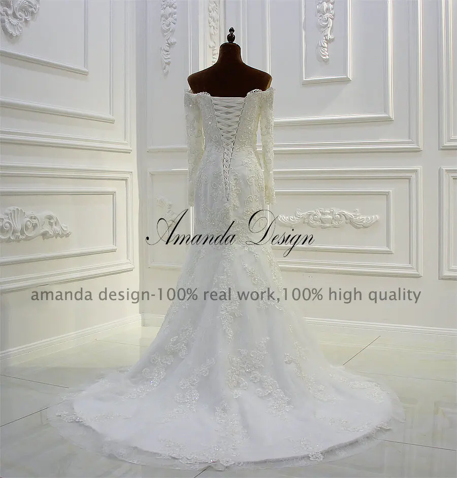 Свадебное платье с открытыми плечами и кружевной аппликацией Amanda Design robe de mariee