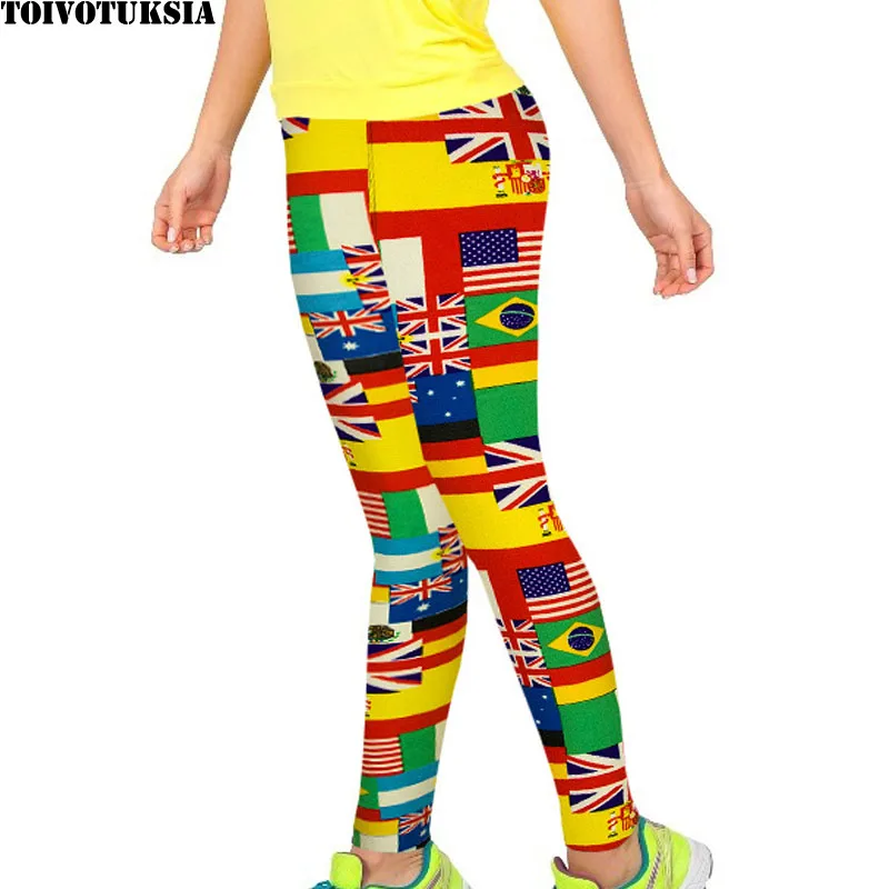 

TOIVOTUKSIA Flag Legins National Ethnic Style Retro Graffiti Printed Leggings
