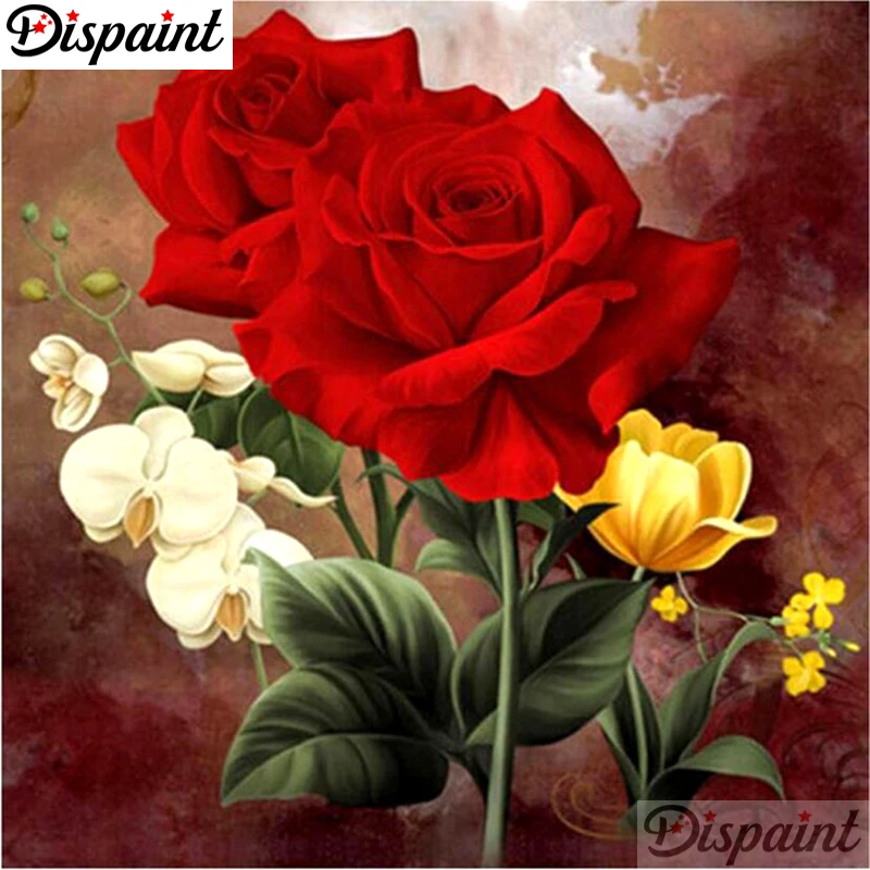 

Dispaint Full Square/Round Drill 5D DIY Diamond Painting "Red rose flower" 3D Embroidery Cross Stitch 5D Home Decor A10564