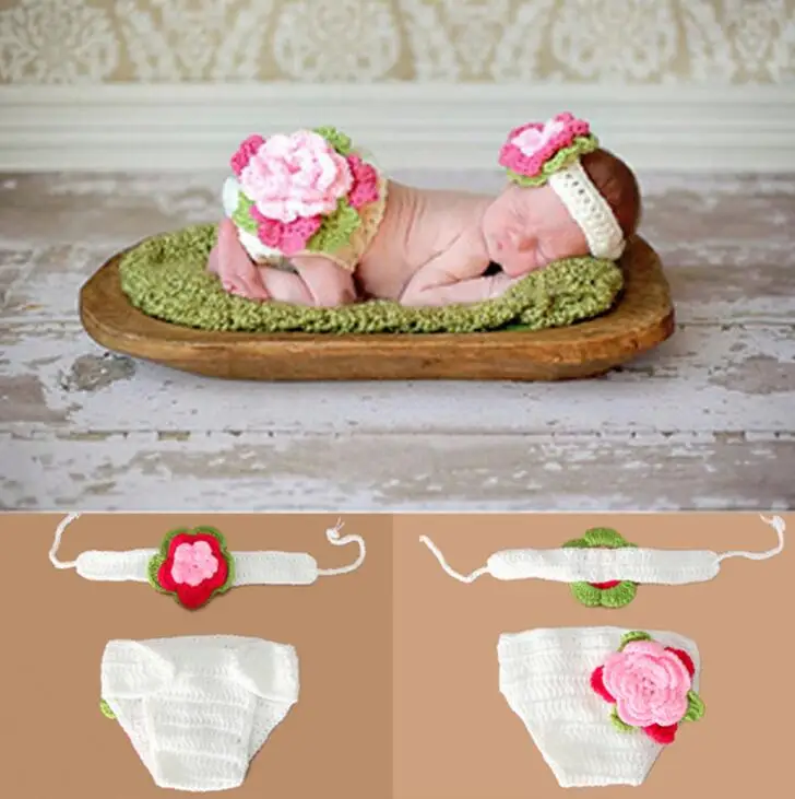 White big flower Шапка-скафандр для фотосъемки новорожденных мальчиков и девочек, вязаная крючком одежда, боксер, боксерские перчатки+ штаны, комплект для малышей - Цвет: White big flower