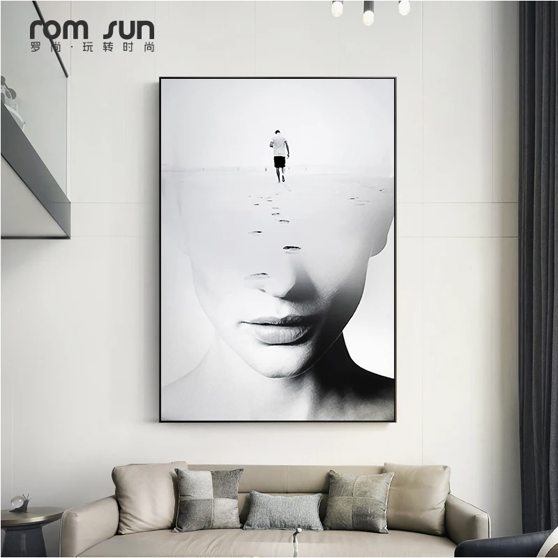 Абстрактная Картина на холсте с изображением женщины и лица в скандинавском