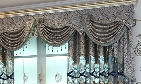 1pc valance Европейский высококачественный водорастворимый занавес s для гостиной снизу жаккард сшивание синий павлин вышитый отвесный занавес - Цвет: 1pc valance