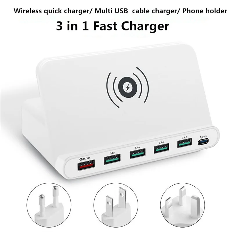 

Quick Charge 3.0 USB Phone Charger Adapter Fast Qi Wireless Charging Dock Station Type C PD for iPhone XS XR X 8 Samsung Huawei