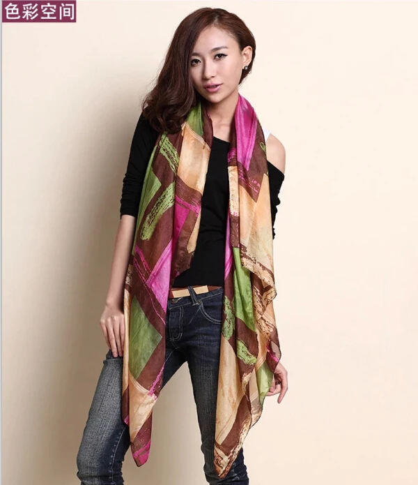 Женский шарф из пашмины фиолетовая или зеленая шаль 180x100 см