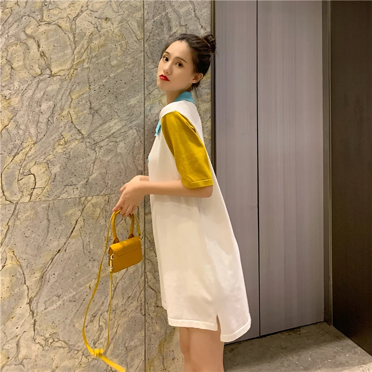 Летнее Новое прямое мини-платье с отложным воротником на пуговицах коротким