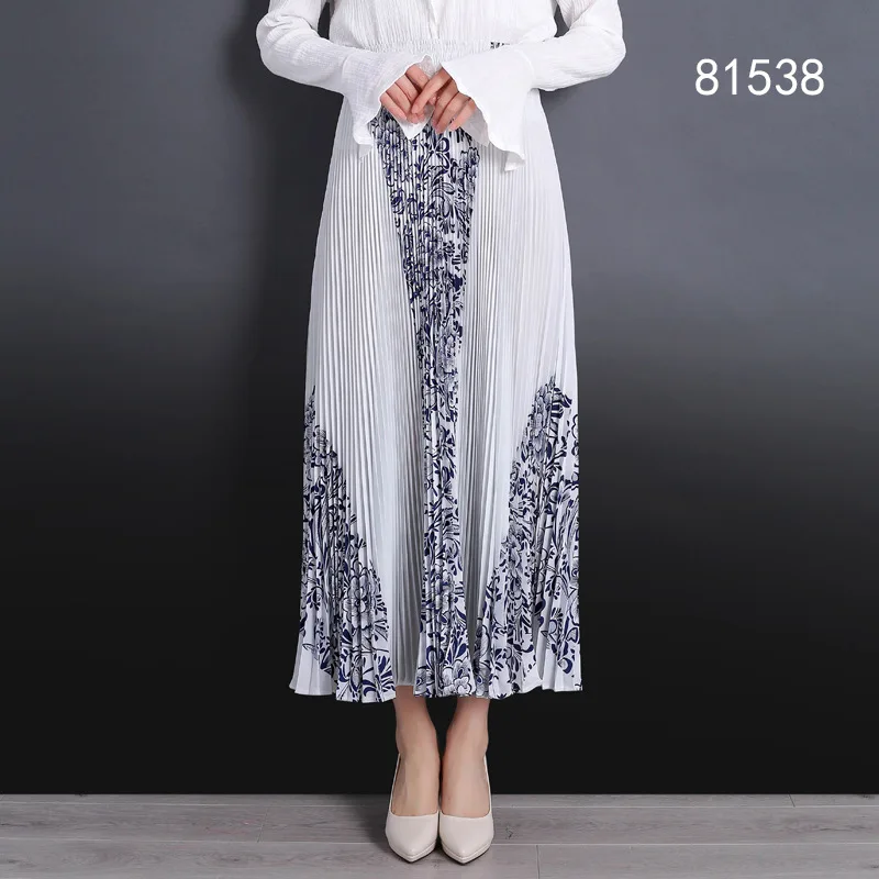 white with blue Цветочное небо Новая модная летняя женская юбка с цветочным рисунком длинная Плиссированная юбка для женщин s Saias Midi Faldas винтажная Женская длинная юбка - Цвет: white with blue