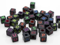 200 black with neon color assorted alphabet letter cube beads 8x8mm