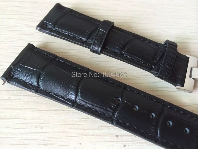 Ремешок из натуральной кожи для мужских часов черный браслет с серебристой