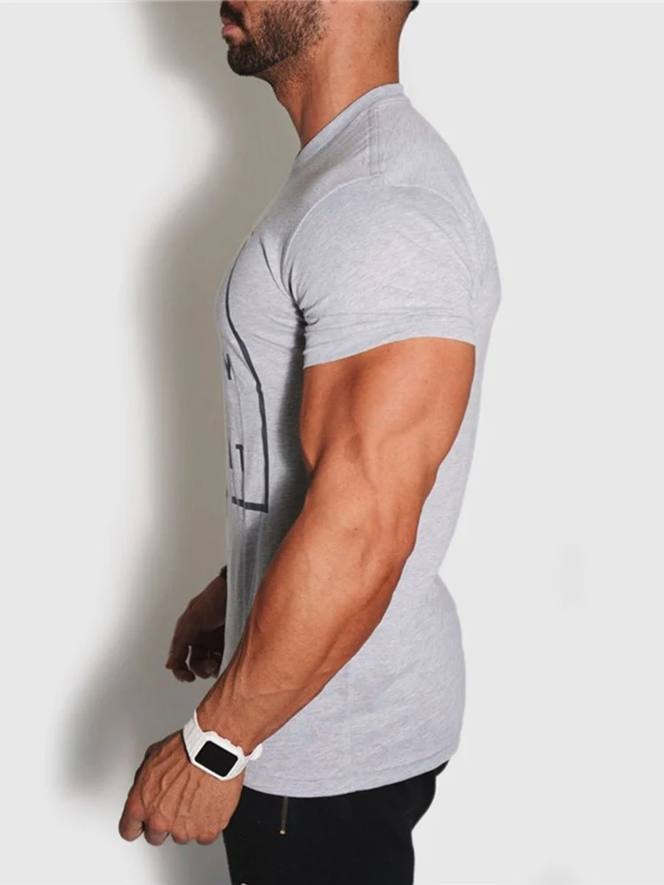 2018 мужские модные повседневные Бодибилдинг тренировки с коротким рукавом