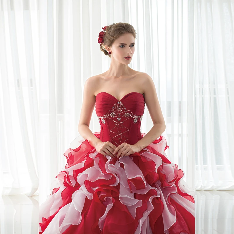 Дешевые бордовые платья Quinceanera бальное платье милое с жакетом из органзы