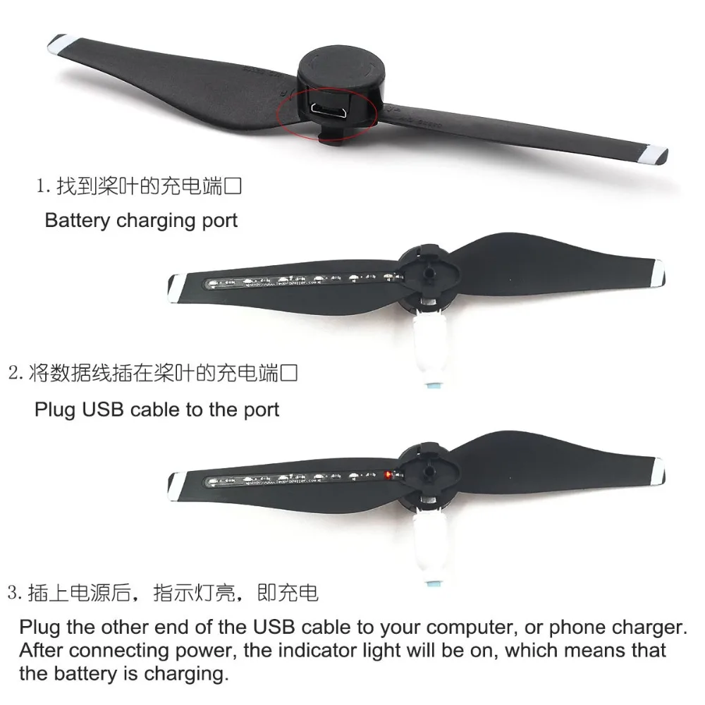 4 шт. Mavic Air светодиодный флэш-пропеллер USB зарядка Перезаряжаемые реквизит для DJI