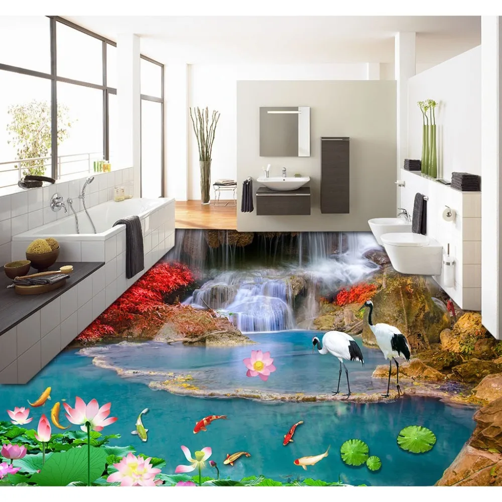 Бесплатная доставка 3D Наклейка на стену заказ водопад девять рыбок лотос