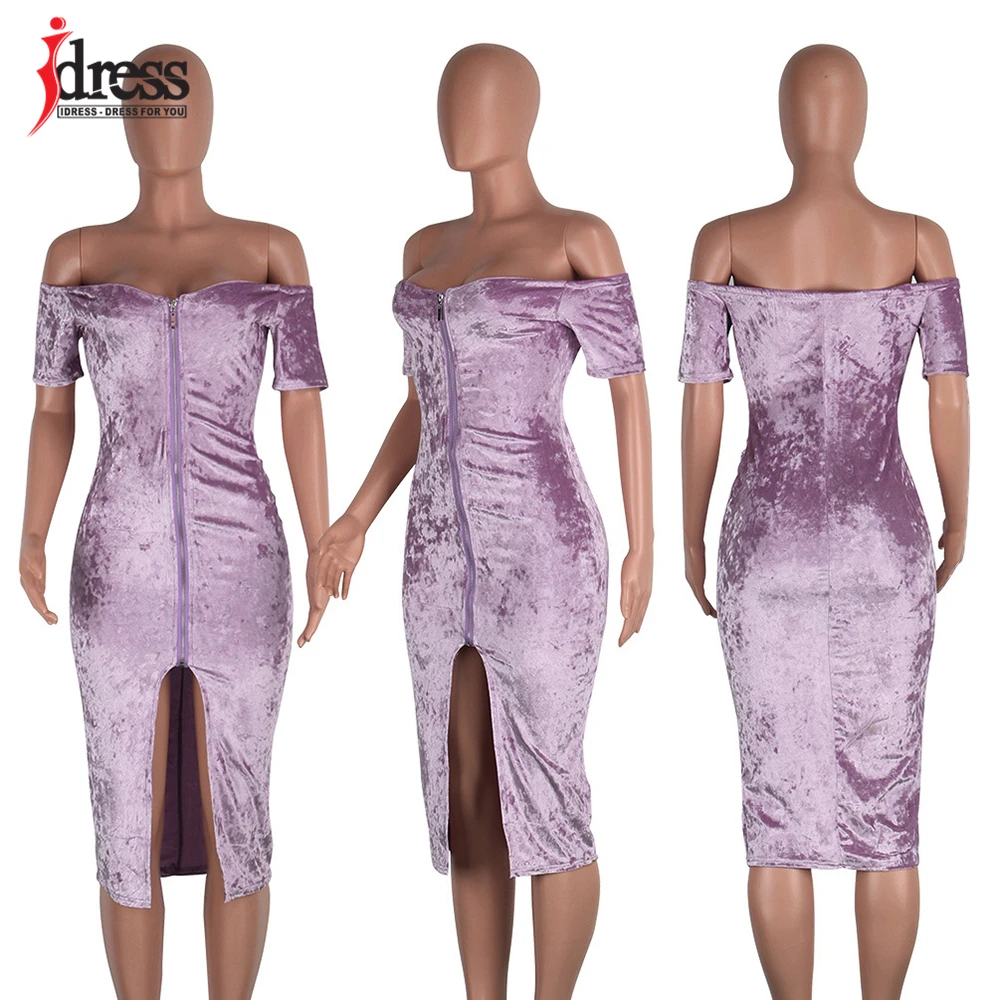 Женское платье с открытыми плечами IDress белое/черное/синее/фиолетовое зимнее