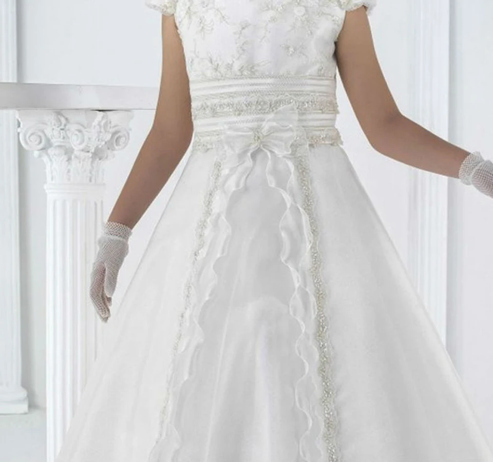 

White and ankle-length flower girl dresses lace first communion dresses for girls A-line style vestidos de comunion