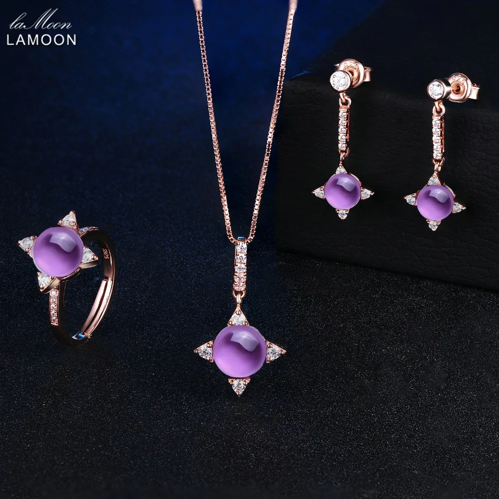 LAMOON Изящные Ювелирные изделия 2.2ct натуральный Фиолетовый аметист 925 Стерлинговое