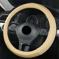 Бежевый Крышка рулевого колеса автомобиля верхний слой кожа четыре сезона универсальный нескользнескользящий износостойкий автомобильный защитный чехол для рулевого колеса - Название цвета: Бежевый