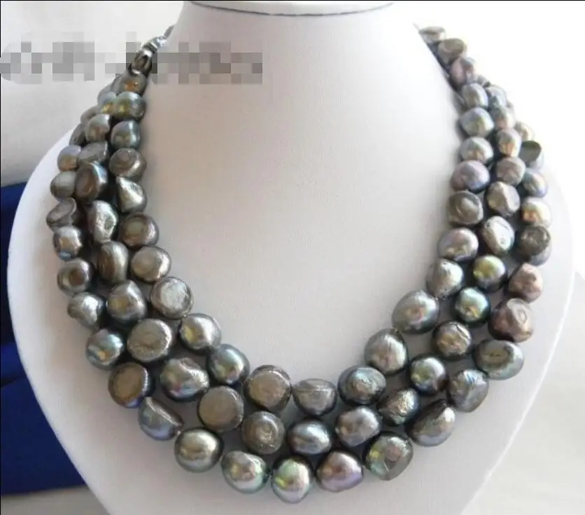 

Beautiful New 3Strands 17" 8-9MM Baroque Gray Freshwater Pearl Necklace