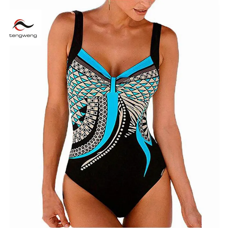 Blue swimwear Женский купальник размера плюс, слитный купальник с пуш-ап, винтажный купальный костюм, купальник с открытой спиной, пляжная одежда, монокини, купальник - Цвет: Blue swimwear