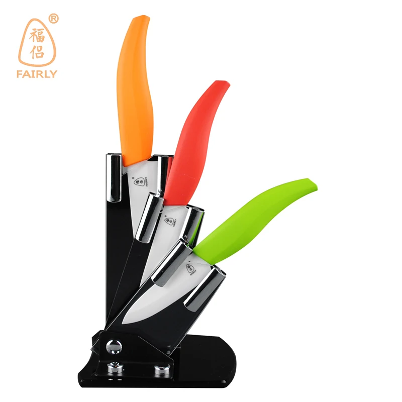 Free shipping High quality 3&quot 4&quot 5&quot inch brand Kitchen Fruit Ceramic Knife Set + Acrylic Holder block |