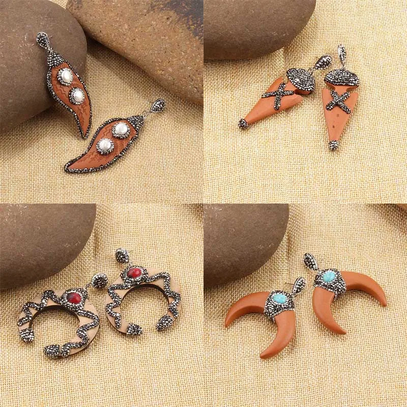 2020 новые Стразы-краями деревянное длинные висячие серьги для женщин Мульти-shape