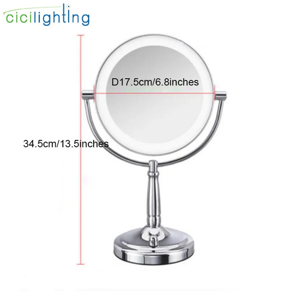Small D17.5cm Светодиодный светильник-зеркало для макияжа с батареей, светодиодный светильник-косметичка с регулируемой яркостью, домашнее косметическое зеркало+ светильник для стола - Испускаемый цвет: Small D17.5cm