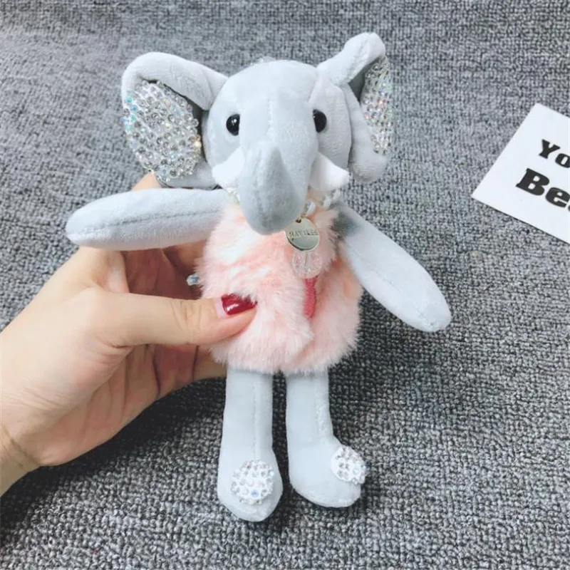 Cartoon cute plush rhinestone elephant doll keychain pendant toys ladies car bag Christmas birthday gift | Игрушки и хобби