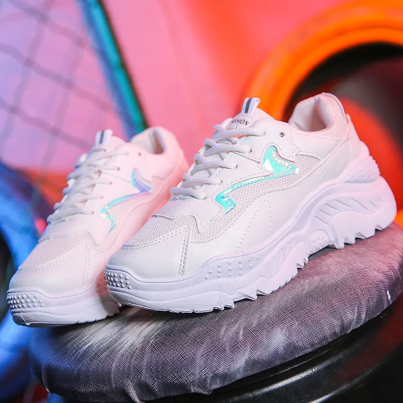 Blue Women Shoes Fashion Vulcanize Shoes With 5cm Chunky Sneakers Women Casual Platform Dad Shoes Female White Basket Femme Krassovki - Цвет: Blue