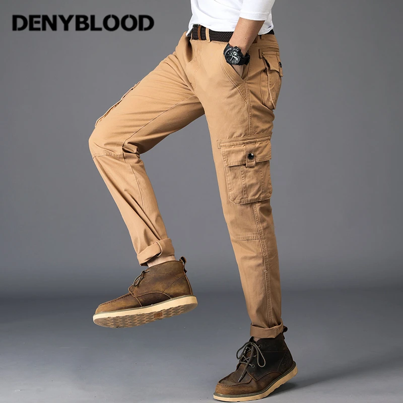 Khaki Мужские джинсы denyblood Cargo Брюки разгрузочные жилеты армейские зеленые военные брюки хаки Chions Twill длинные брюки повседневные брюки 3508 - Цвет: Khaki