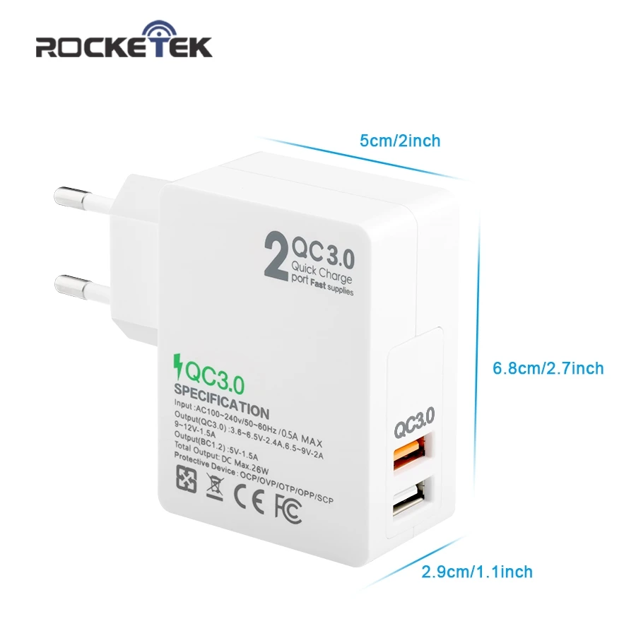Rocketek USB Quick Charge 2 устройства 3 0 быстрое зарядное устройство для мобильного