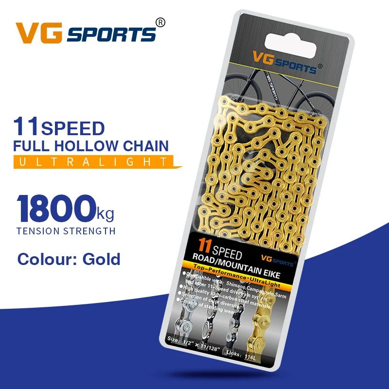 11s full holllow jin VG Sports 8 9 10 11 цепь для скоростного велосипеда Серебряная полуполая велосипедная цепь для горного велосипеда полые цепи сверхлегкие 116л золотые - Цвет: 11s full holllow jin