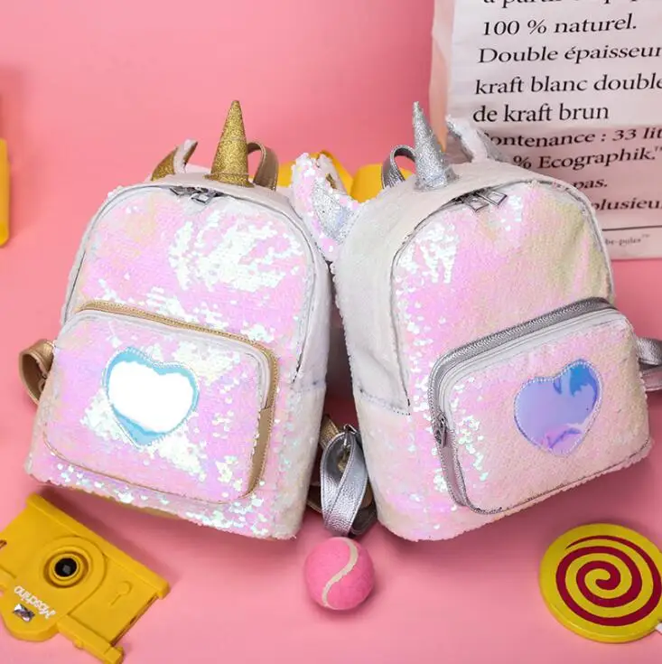 Женский кожаный рюкзак с единорогом Радужный блестками модная школьная сумка